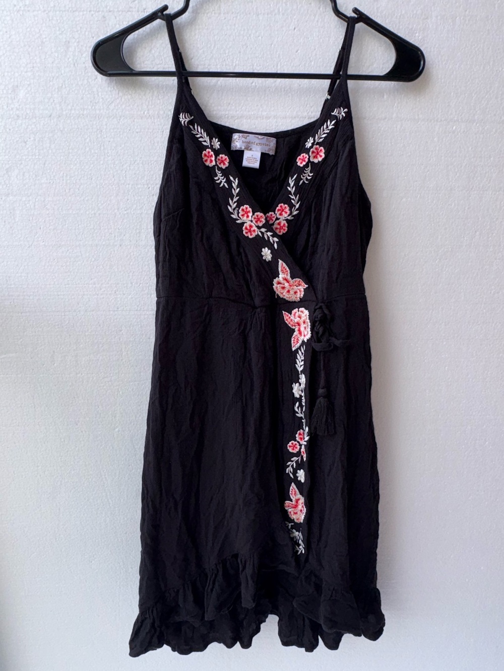 Band of Gypsies Black Embroidered Boho Mini Dress Floral Festival Sundress